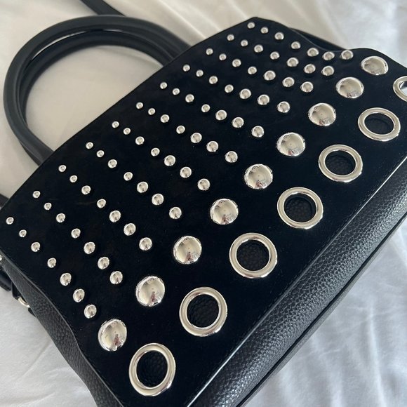 Alexander Wang Marion Attica Black Suede Silver Studded Flap Tote Satchel - Picture 3 of 16